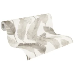 Vliestapete Palmen Blätter Tropen Weiß Beige 39218-5