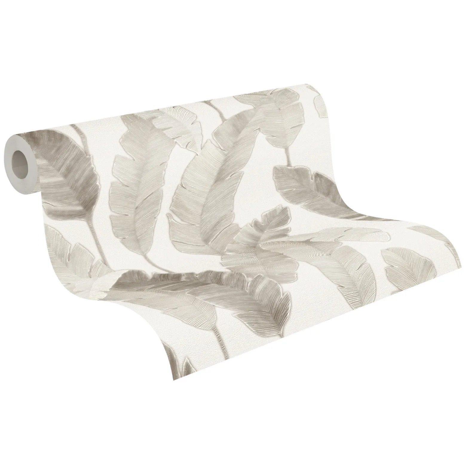 Vliestapete Palmen Blätter Tropen Weiß Beige 39218-5