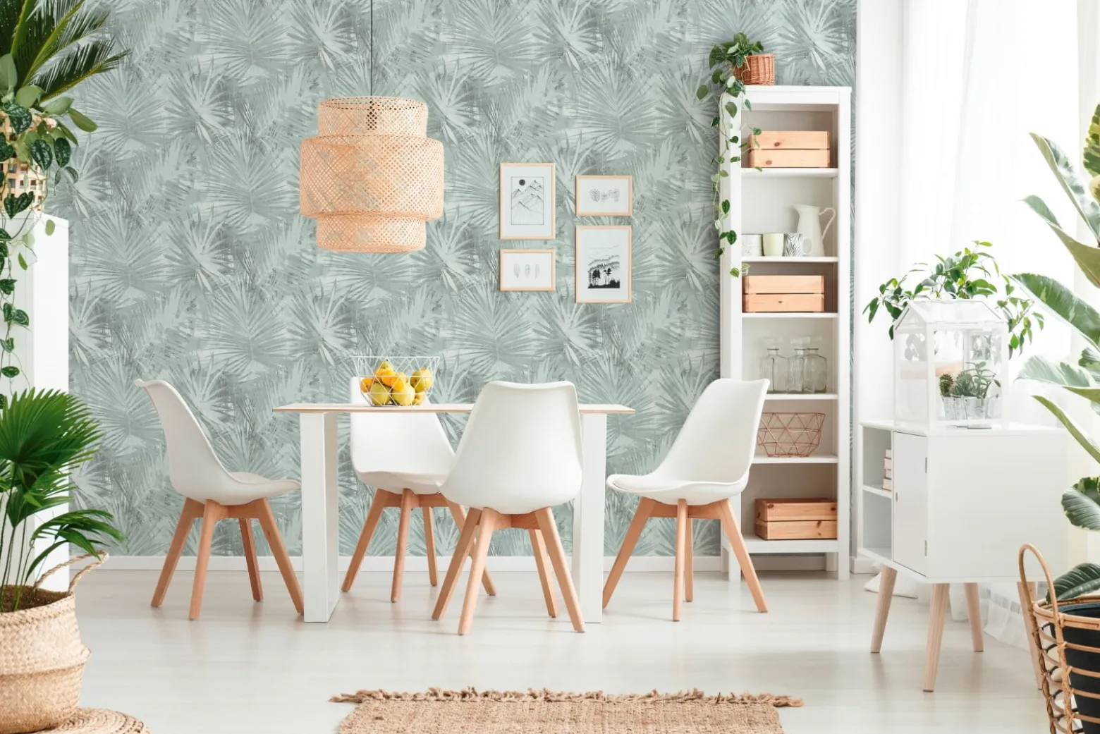 Vliestapete Palmen Blätter türkis livingwalls Hygge 36385-3