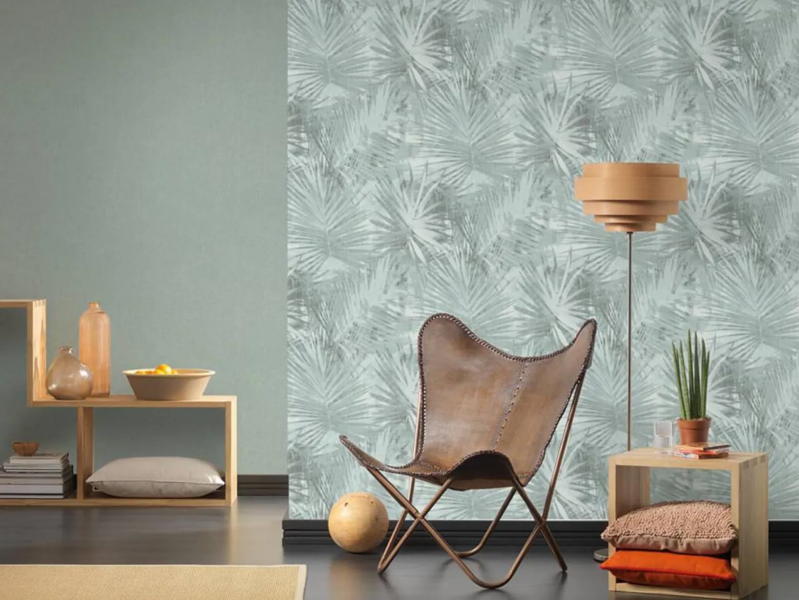 Vliestapete Palmen Blätter türkis livingwalls Hygge 36385-3