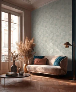 Vliestapete Palmen Dschungel Blau Creme Metallic 79162-2
