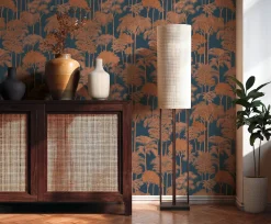 Vliestapete Palmen Dschungel Blau Bronze Metallic 79162-4