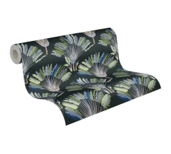 Vliestapete Palmwedel Blätter blau grün 37708-5