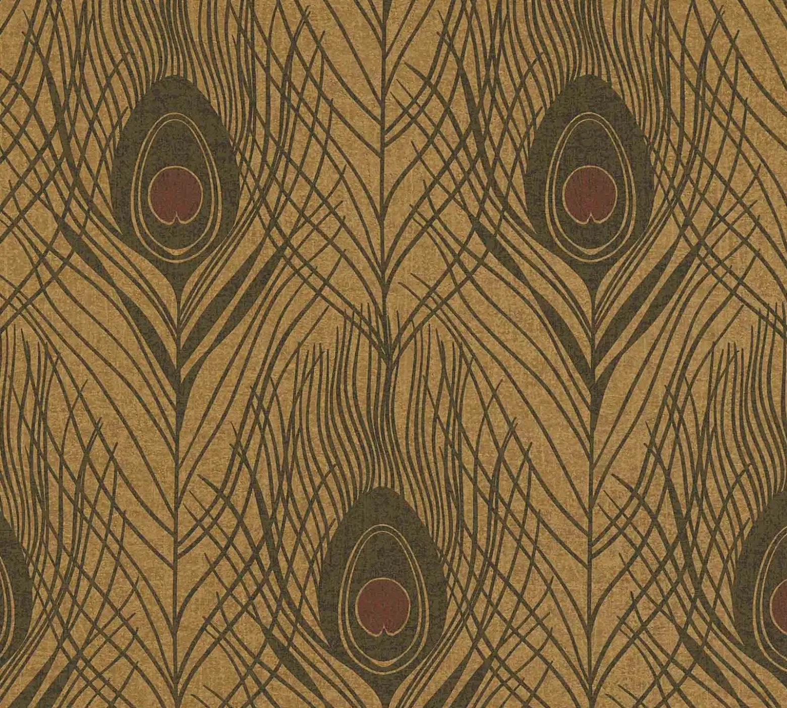 Vliestapete Pfauenfedern gold dunkelbraun 36971-8