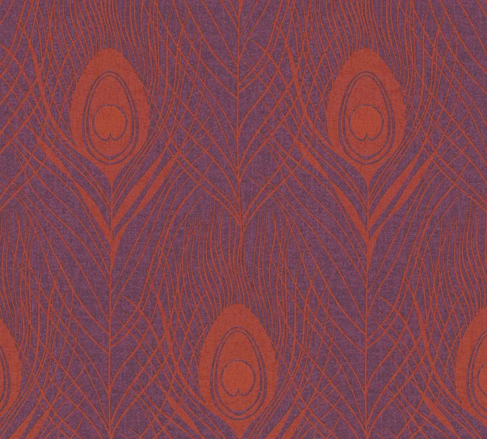 Vliestapete Pfauenfedern lila orange Metallic 36971-5