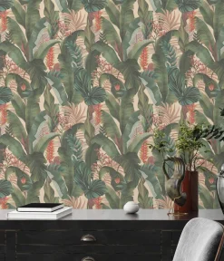 Vliestapete Pflanzen Dschungel Orange Grün 39435-1