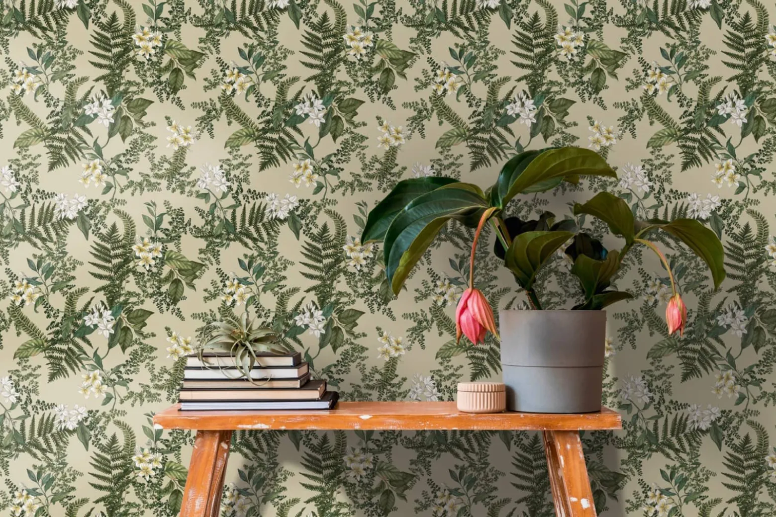 Vliestapete Pflanzen Floral Blumen Grün Weiß 39424-1