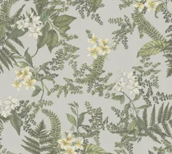 Vliestapete Pflanzen Floral Blumen Grau Grün 39424-2
