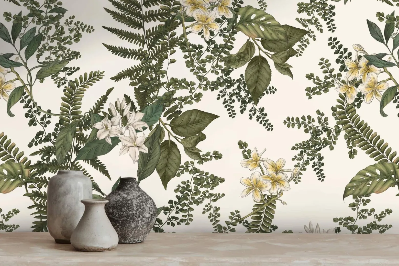 Vliestapete Pflanzen Floral Blumen Weiß Grün 39424-3