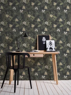 Vliestapete Pflanzen Floral Blumen Schwarz Grün 39424-4