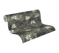 Vliestapete Pflanzen Floral Blumen Schwarz Grün 39424-4