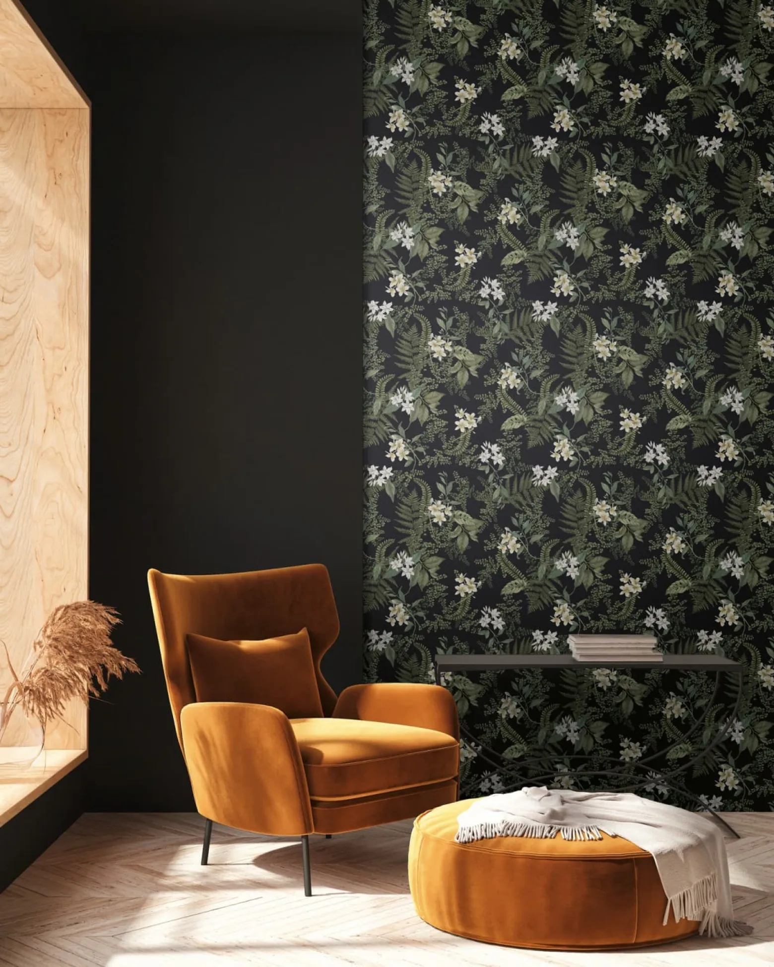 Vliestapete Pflanzen Floral Blumen Schwarz Grün 39424-4