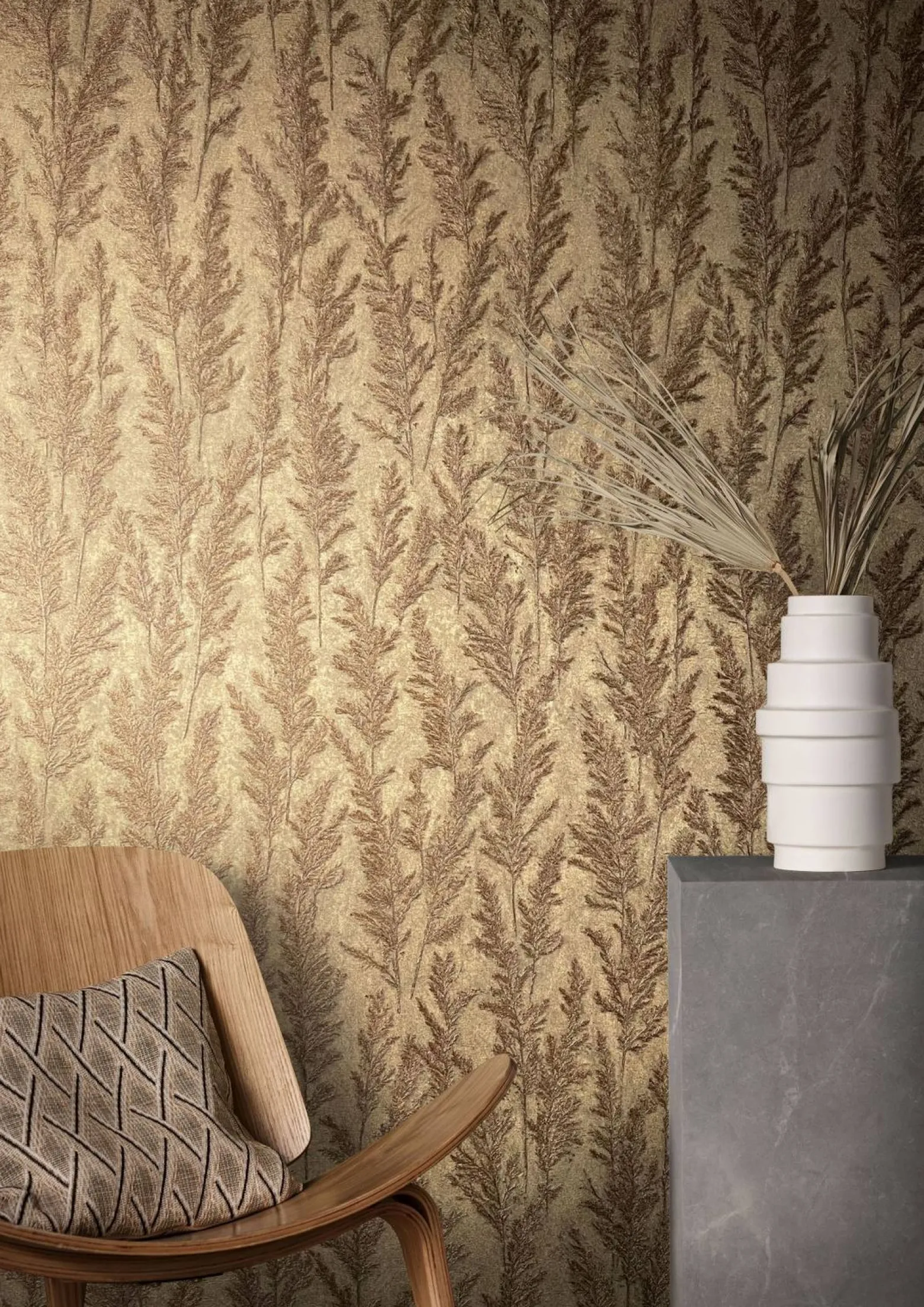 Vliestapete Pflanzen Gräser gold braun 85729