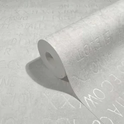 Vliestapete Putz Optik Schrift Creme Grau Metallic 82364