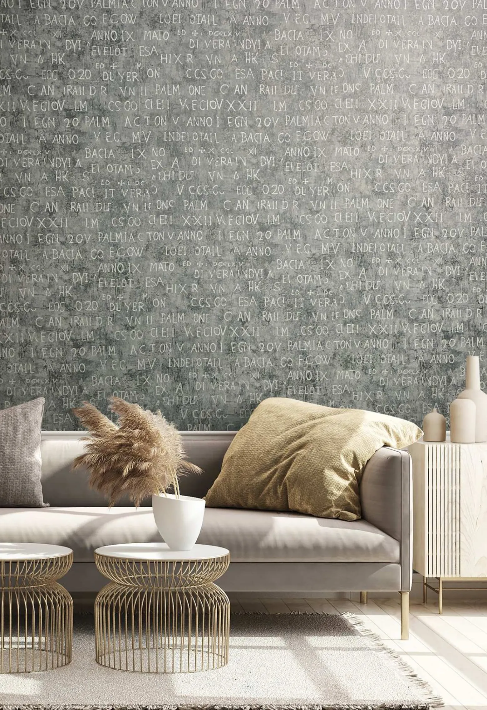 Vliestapete Putz Optik Schrift Grau Metallic 82367