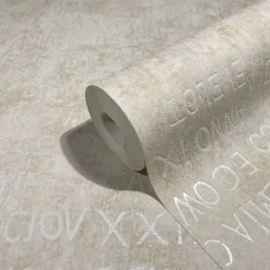 Vliestapete Putz Optik Schrift Beige Weiß Metallic 82365