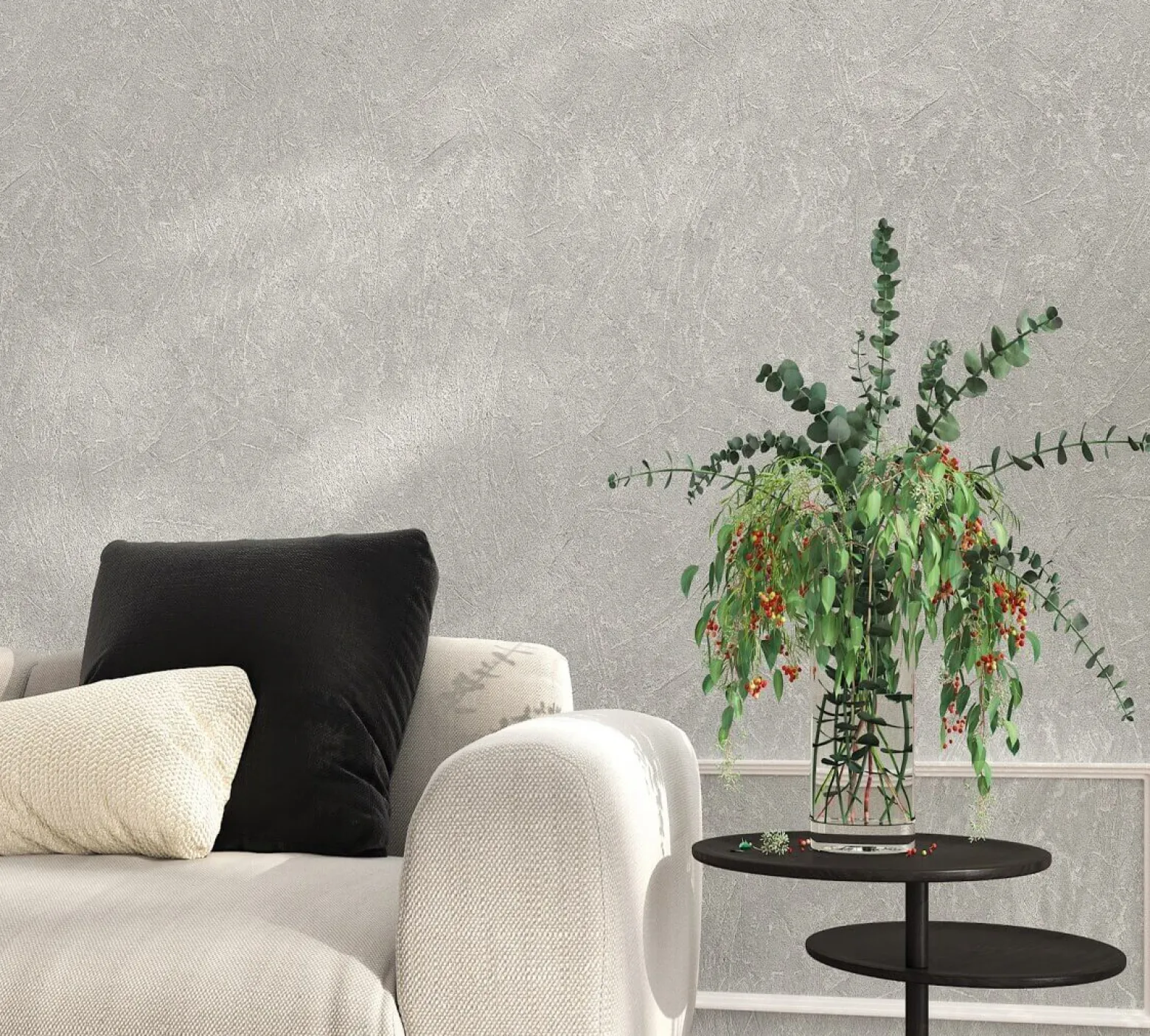 Vliestapete Putz-Optik Struktur Metallic grau weiß 32815