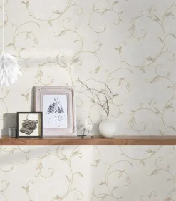Vliestapete Ranken Barock beige gold Glitzer 30418-2