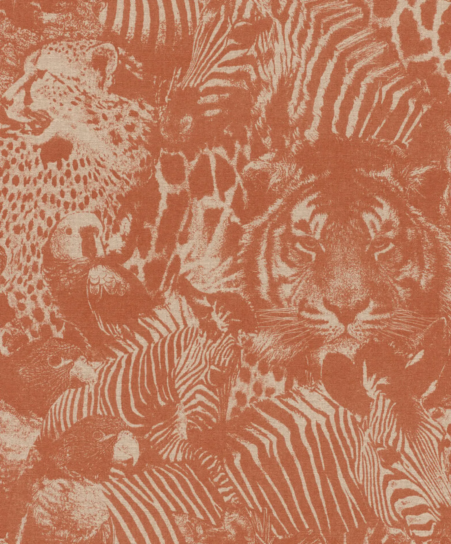 Vliestapete Rasch Afrika Tiger Vögel orange-rot 704723