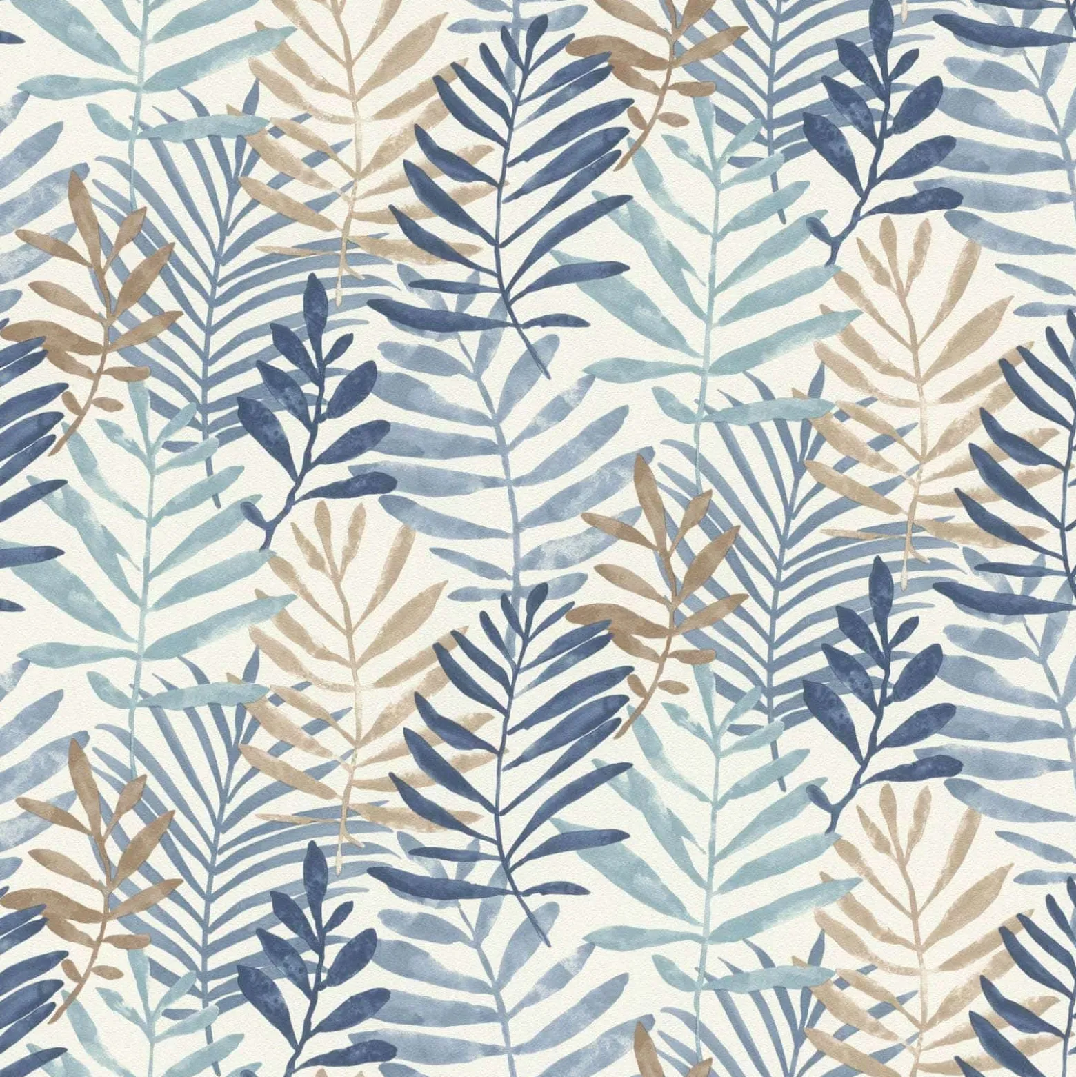 Vliestapete Rasch Aquarell Blätter Weiß Blau 865349