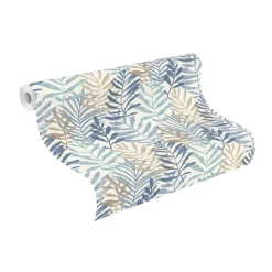 Vliestapete Rasch Aquarell Blätter Weiß Blau 865349