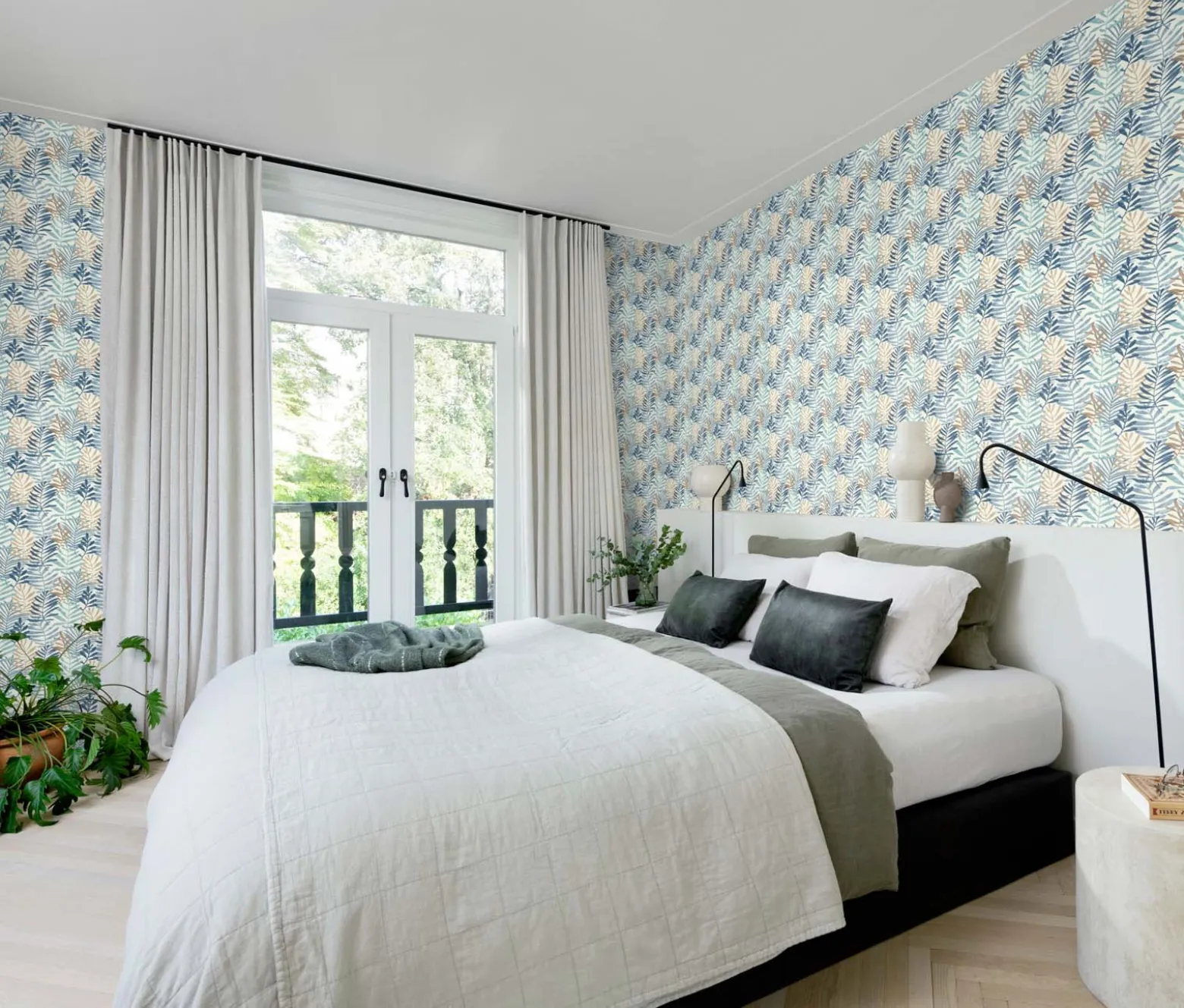 Vliestapete Rasch Aquarell Blätter Weiß Blau 865349