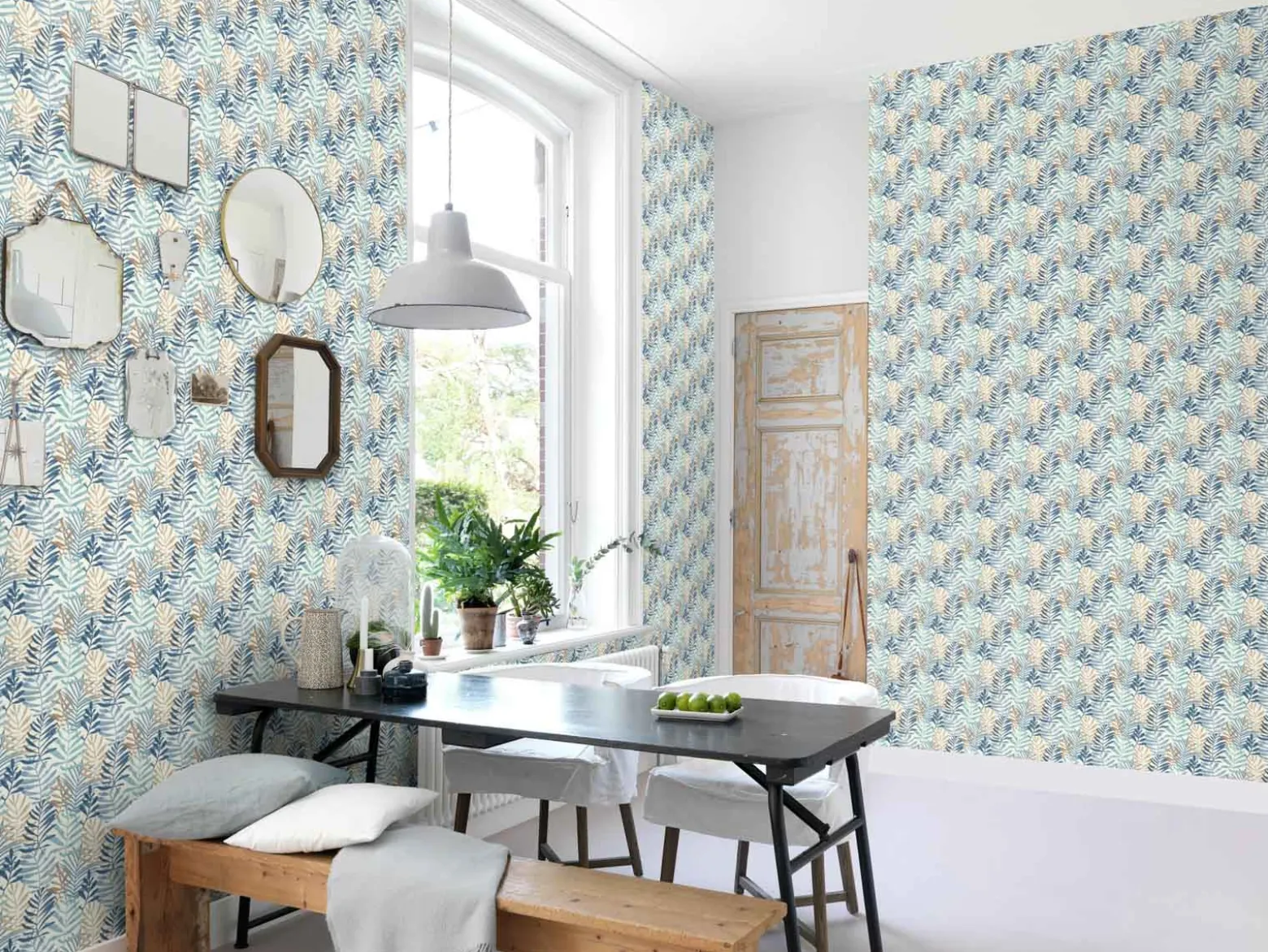 Vliestapete Rasch Aquarell Blätter Weiß Blau 865349