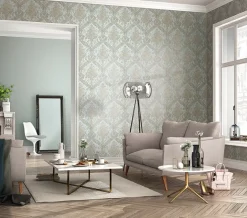 Vliestapete Rasch Barock blau-grau gold Metallic 420531