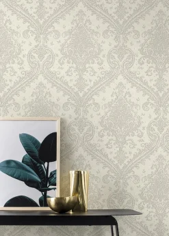 Vliestapete Rasch Barock creme-weiß Metallic 420517