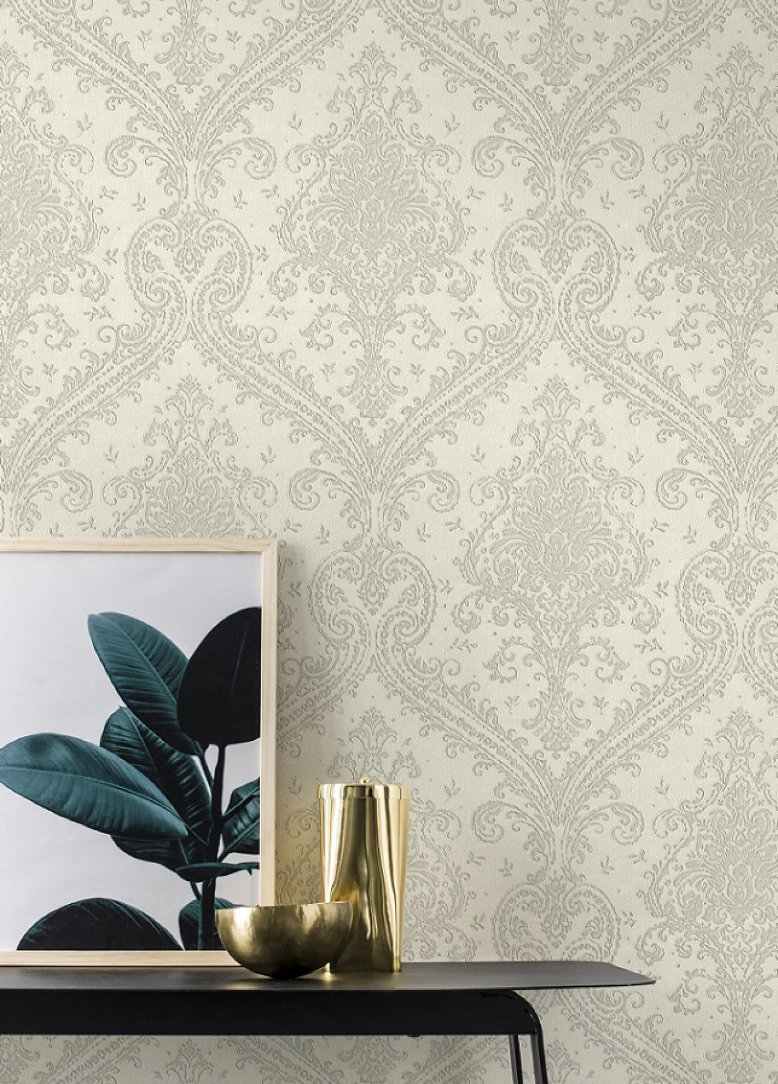 Vliestapete Rasch Barock creme-weiß Metallic 420517