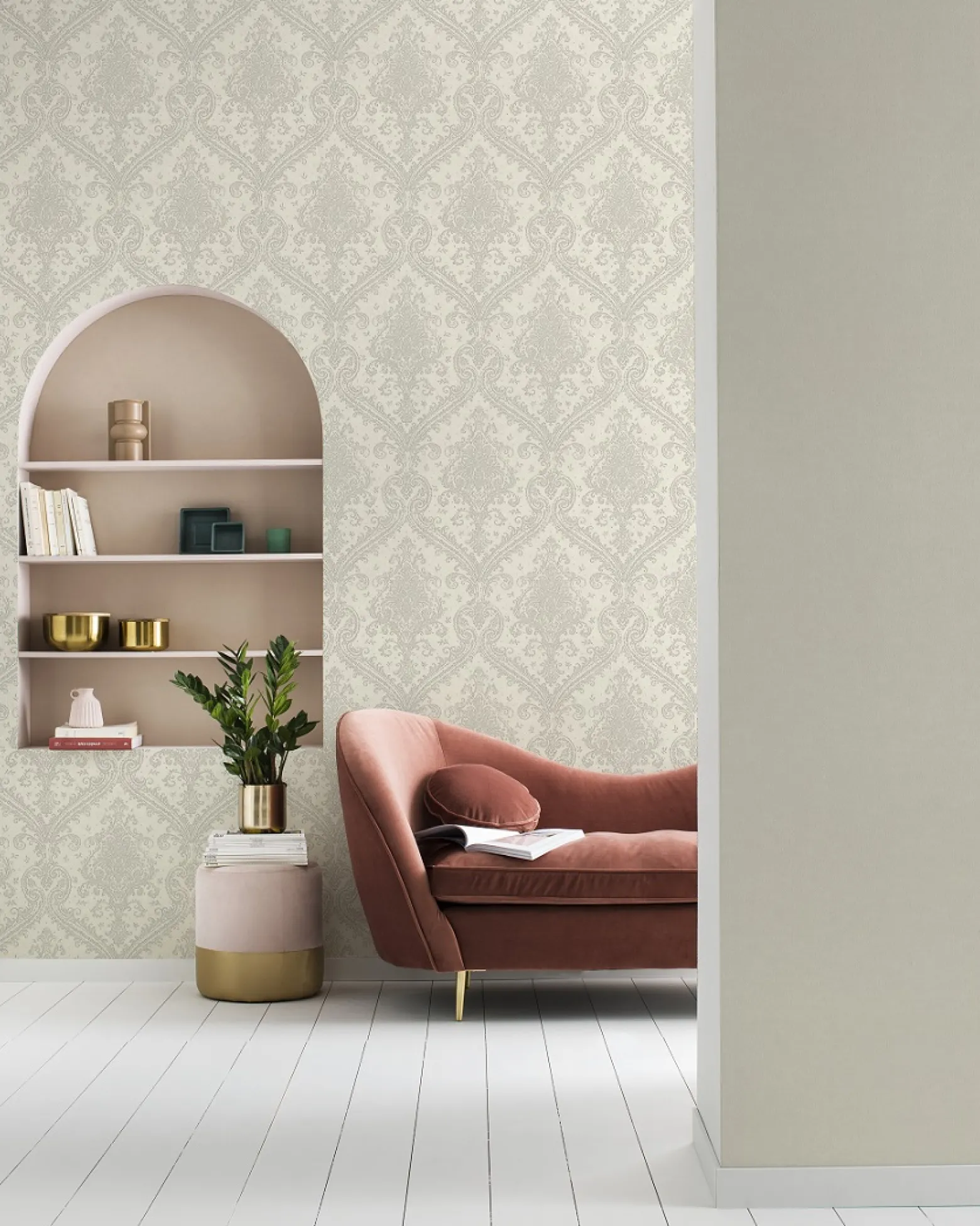 Vliestapete Rasch Barock creme-weiß Metallic 420517