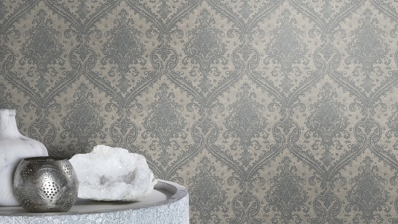 Vliestapete Rasch Barock silber-grau Metallic 420548