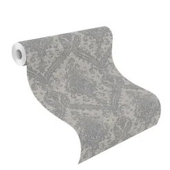 Vliestapete Rasch Barock silber-grau Metallic 420548