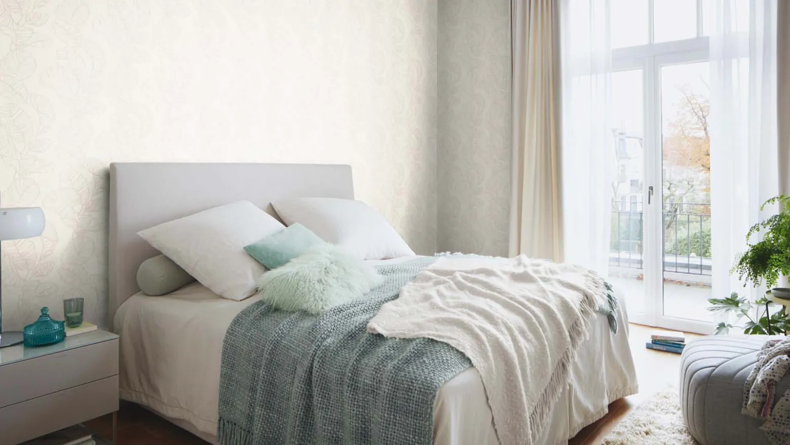 Vliestapete Rasch Blatt Muster Beige Grau 822618