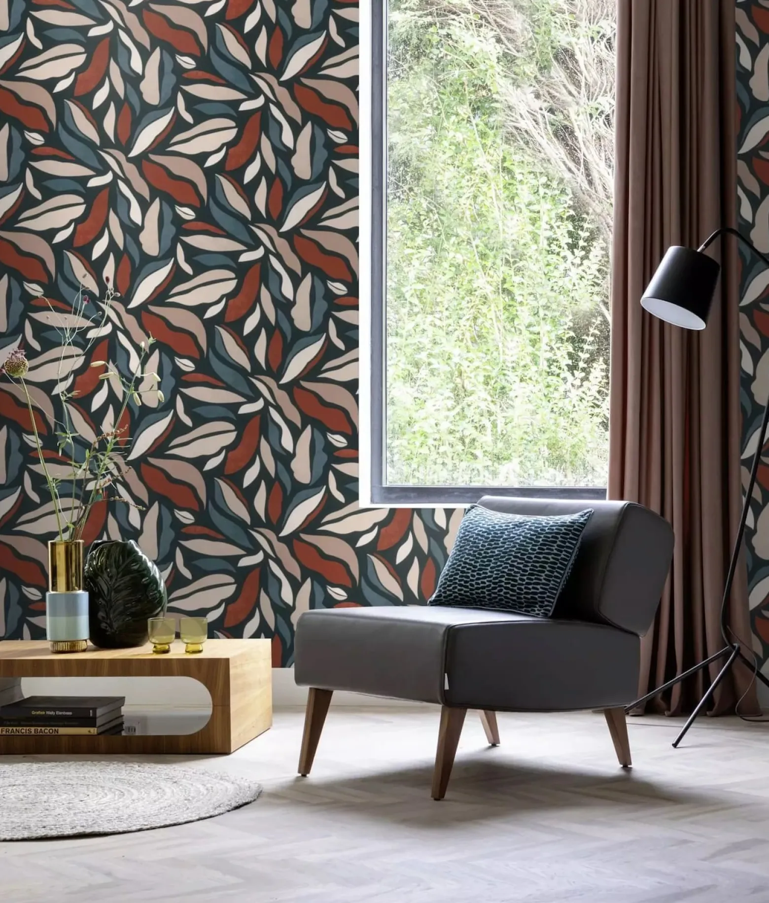 Vliestapete Rasch Blätter Abstrakt Blau Beige 869309