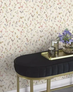 Vliestapete Rasch Blätter Aquarell Creme Grün Rosa 486155