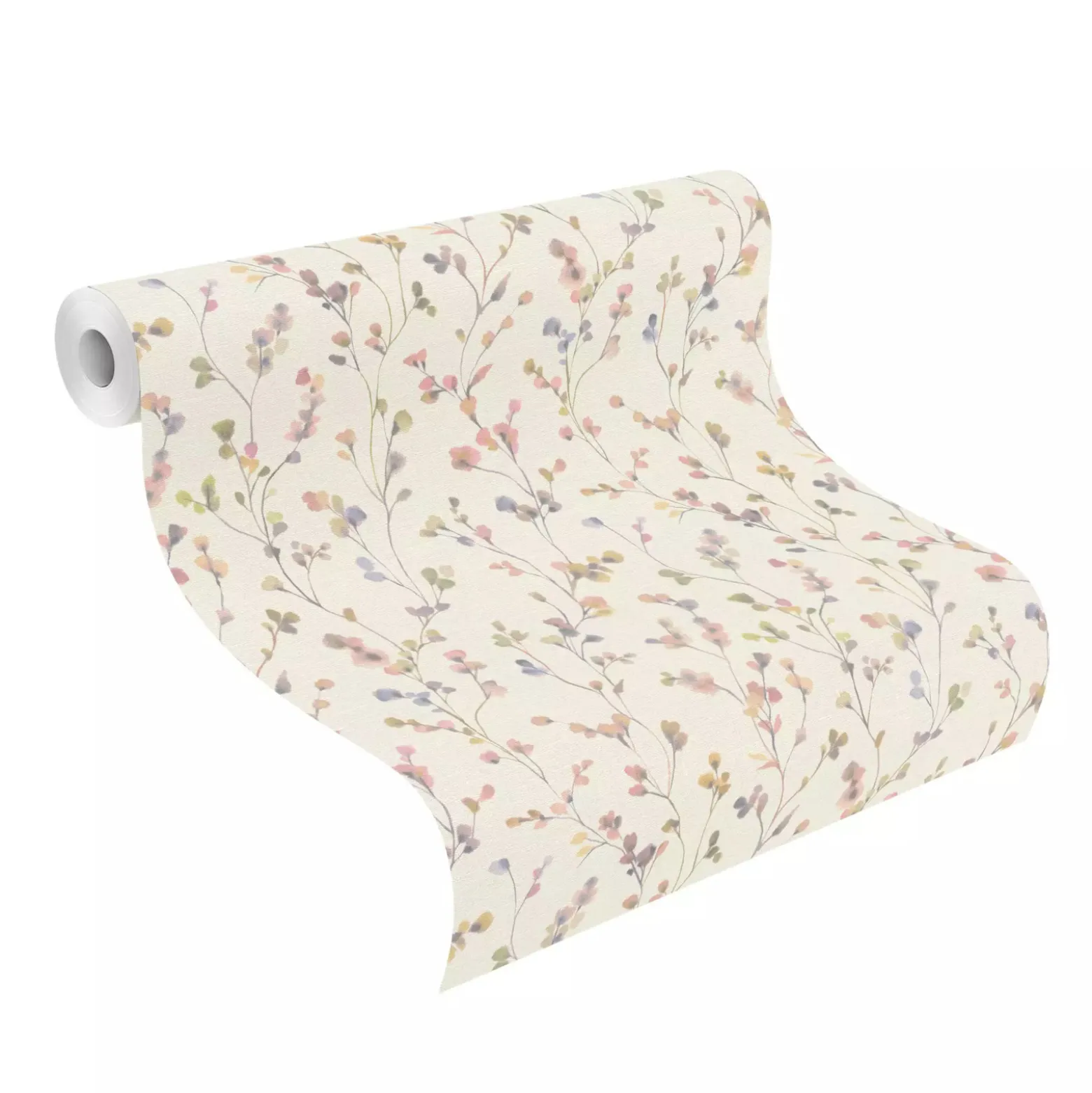 Vliestapete Rasch Blätter Aquarell Creme Grün Rosa 486155