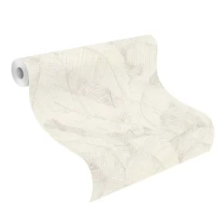 Vliestapete Rasch Blätter Creme Grau Metallic 720525