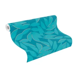 Vliestapete Rasch Blätter 3D-Optik Blau Beige 868418