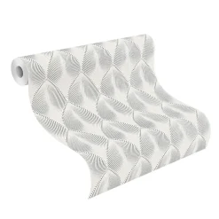 Vliestapete Rasch Blätter 3D weiß silber metallic 535839