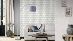 Vliestapete Rasch Blätter 3D weiß silber metallic 535839