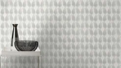 Vliestapete Rasch Blätter 3D weiß silber metallic 535839
