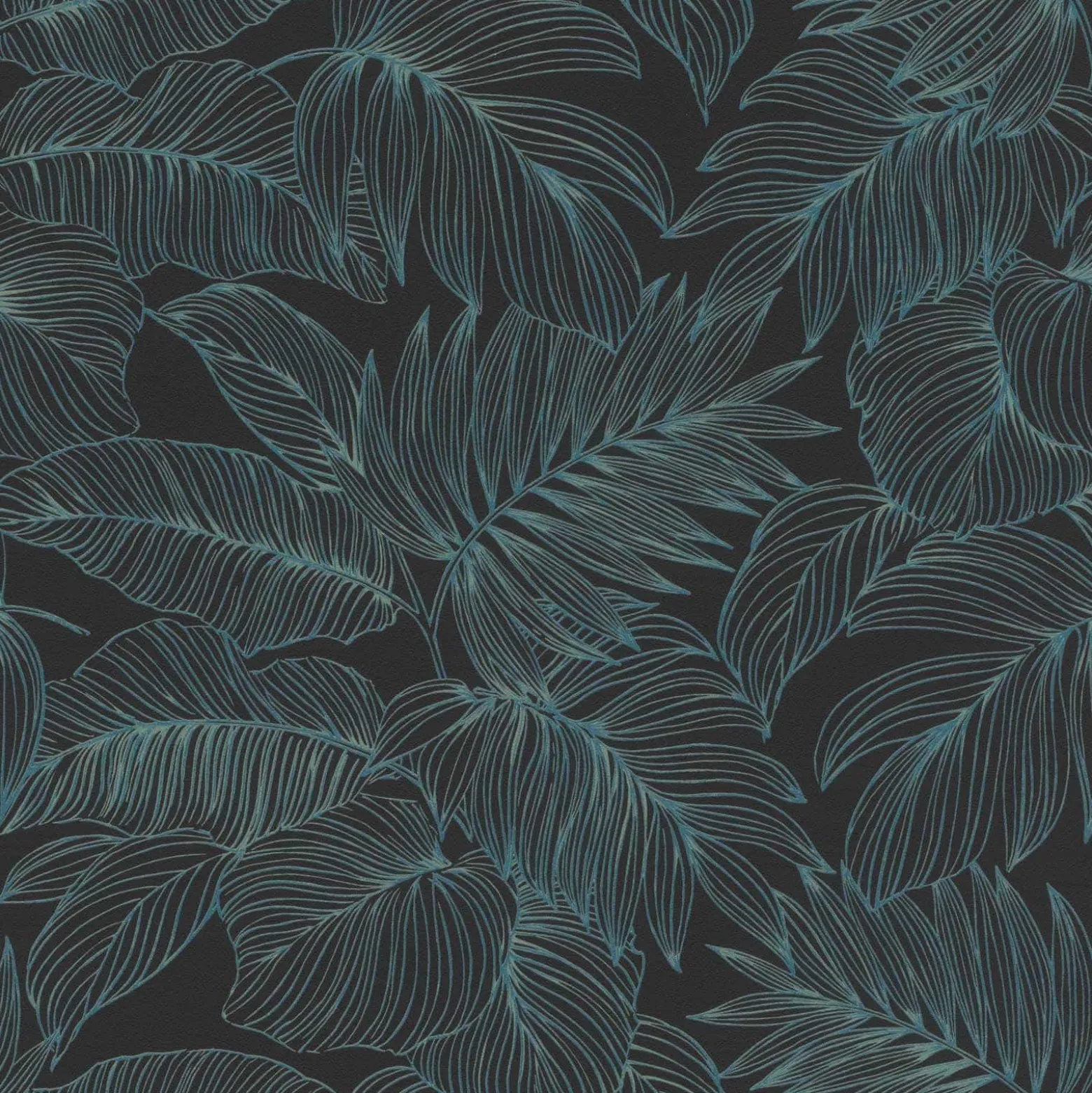 Vliestapete Rasch Blätter Farn Schwarz Blau 865158