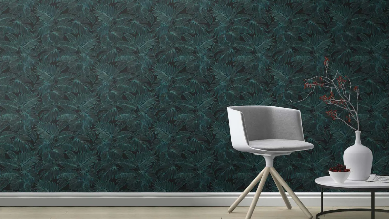 Vliestapete Rasch Blätter Farn Schwarz Blau 865158