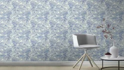 Vliestapete Rasch Blätter Farn Weiß Blau 865110