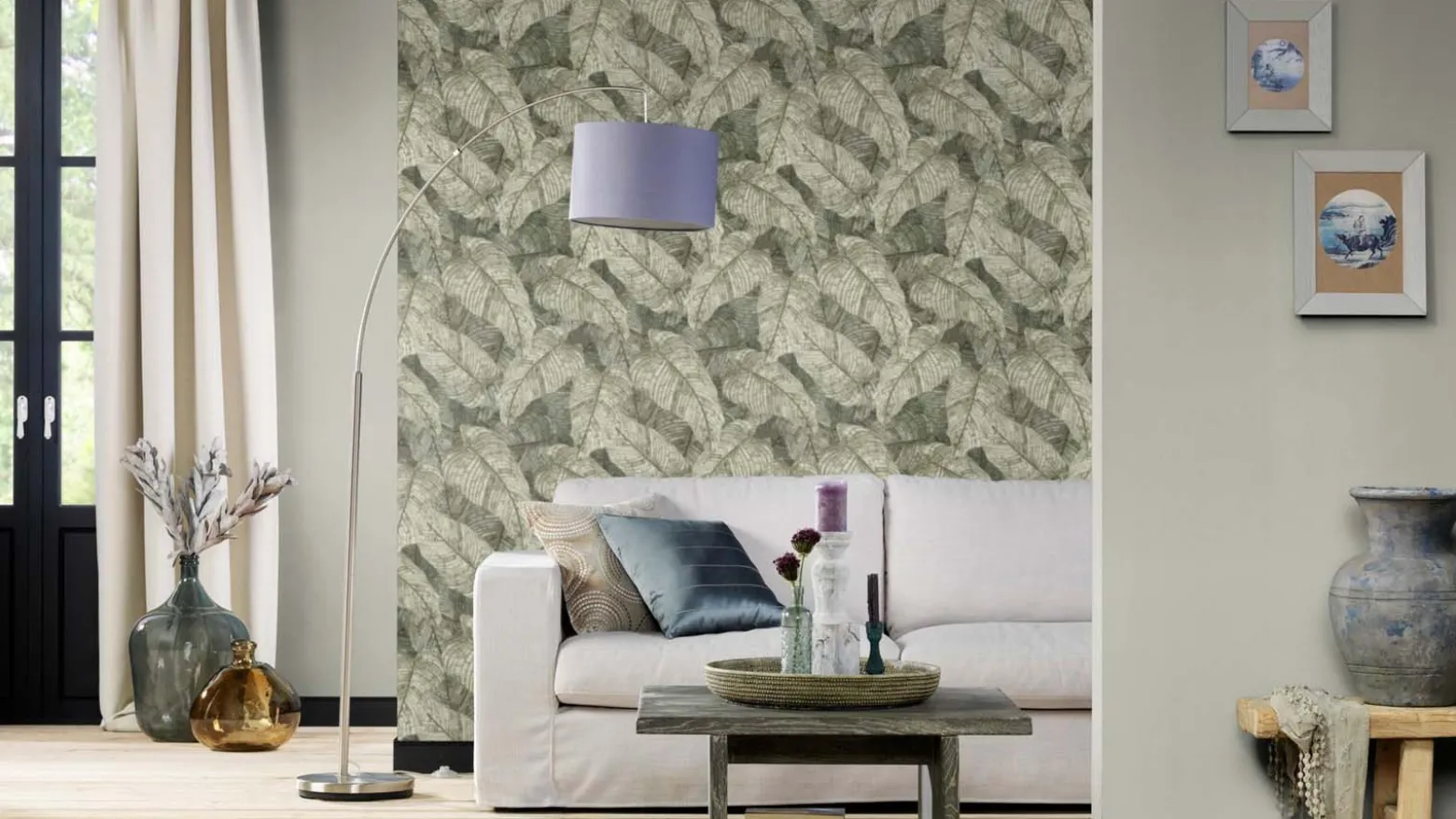 Vliestapete Rasch Blätter Floral Grün Grau 720549