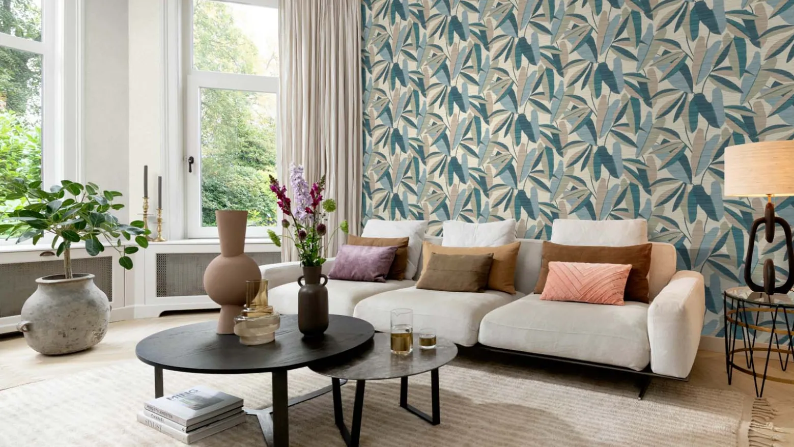 Vliestapete Rasch Blätter Holzoptik Beige Blau Grün 866346