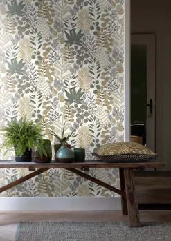 Vliestapete Rasch Blätter Modern Weiß Grün Beige 465334