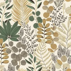Vliestapete Rasch Blätter Modern Weiß Grün Beige 465334