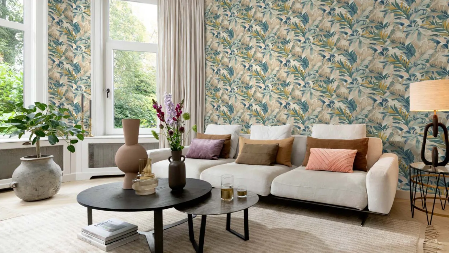 Vliestapete Rasch Blätter Palmen Beige Blau Grün 865202